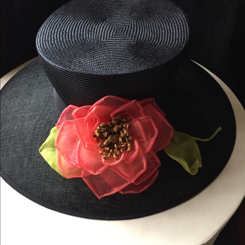 Bailey Tomlin London Black hat with orange flower